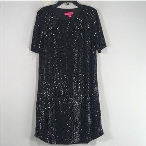 Betsey Johnson Black Sequin Short Sleeve Dress